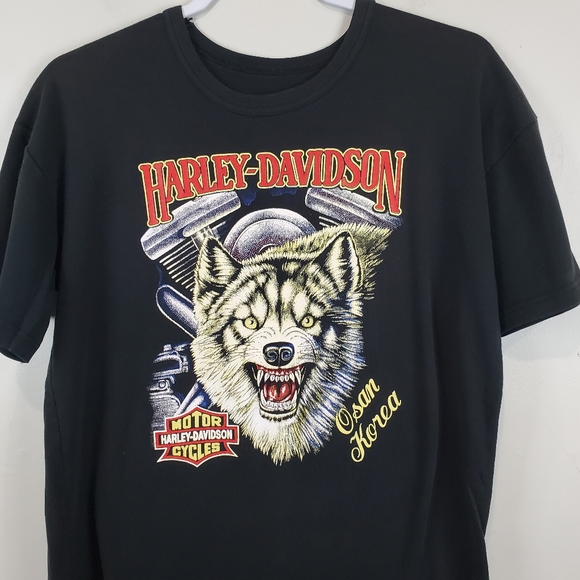 Vintage Harley Davidson Motorcycles WOLF SNARL Osan KOREA Black T Shirt M RARE - Picture 3 of 7